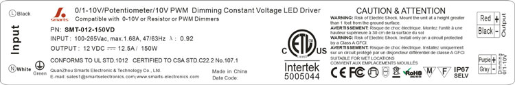 150w led dimming power supply 12v ip67