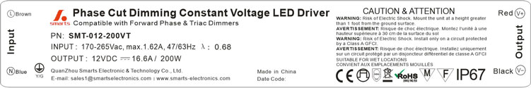 12v 200w Triac dimmable Constant Voltag LED Driver 